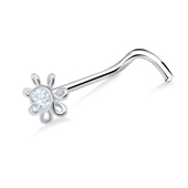 Stone Set Flower Silver Curved Nose Stud NSKB-795